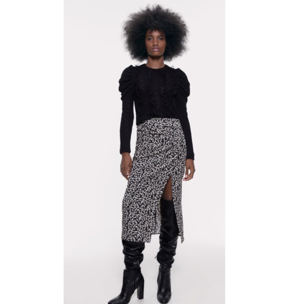 NWT! Zara Draped Floral Print Midi Skirt